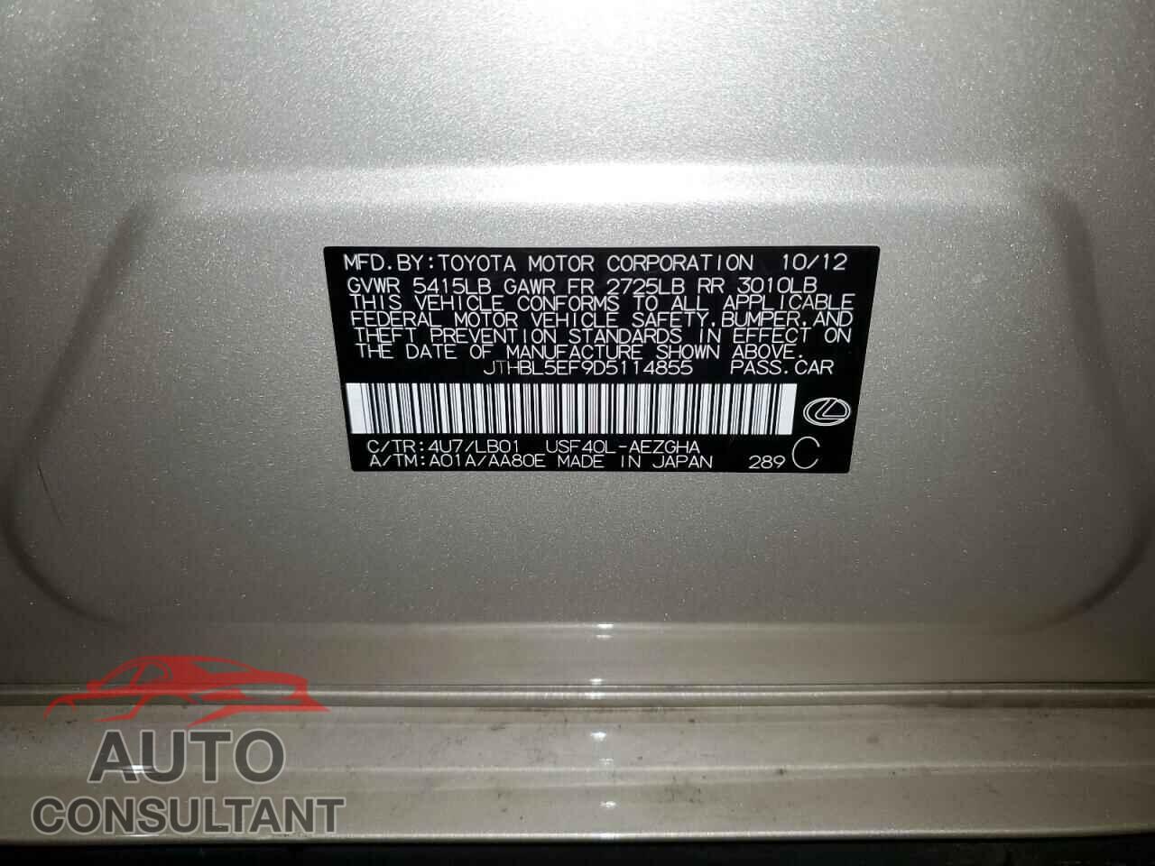 LEXUS LS460 2013 - JTHBL5EF9D5114855