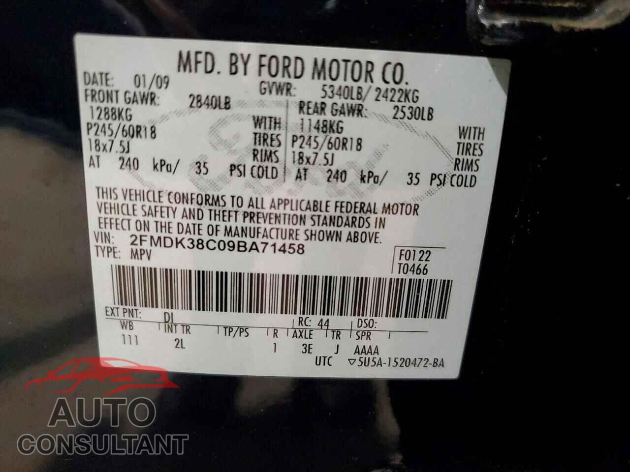 FORD EDGE 2009 - 2FMDK38C09BA71458