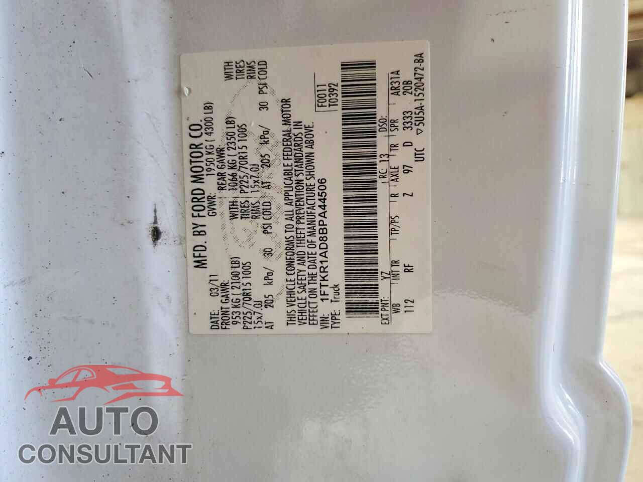 FORD RANGER 2011 - 1FTKR1AD8BPA44506