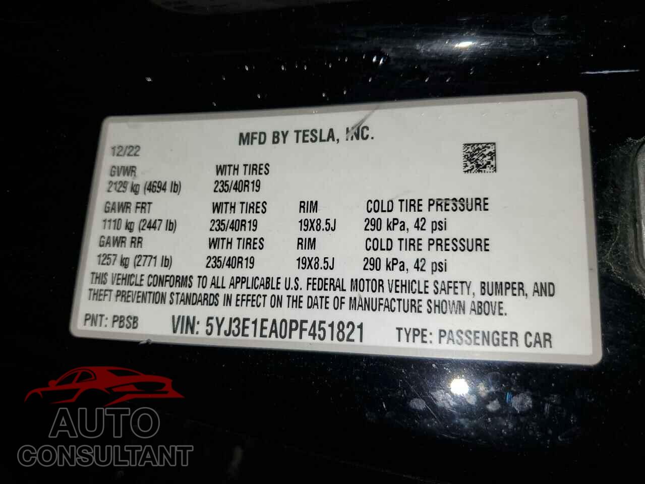 TESLA MODEL 3 2023 - 5YJ3E1EA0PF451821