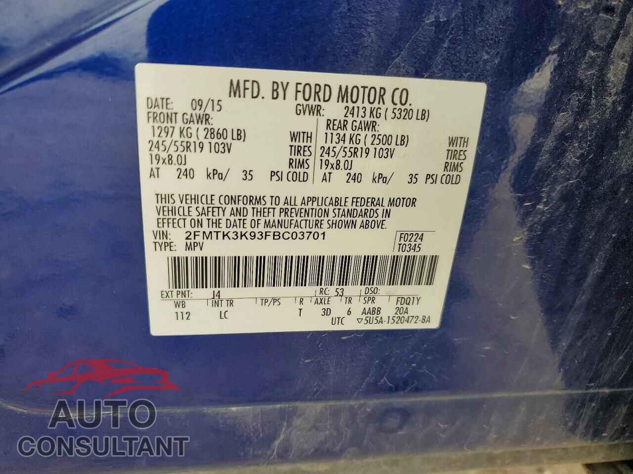 FORD EDGE 2015 - 2FMTK3K93FBC03701