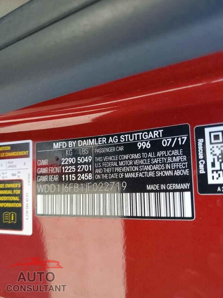 MERCEDES-BENZ E-CLASS 2018 - WDD1J6FB1JF022719