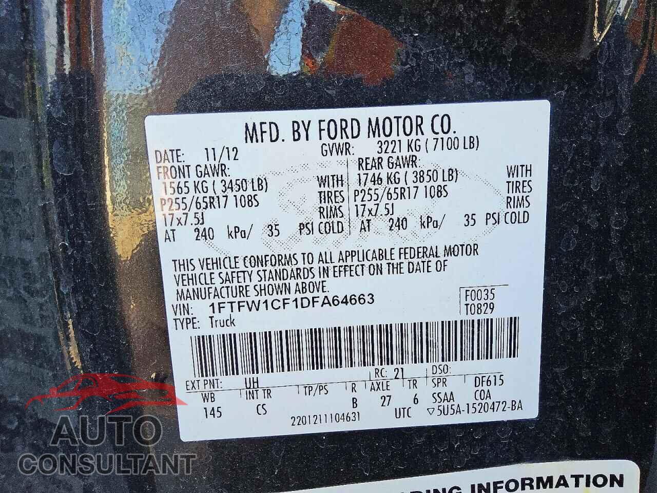 FORD F150 2013 - 1FTFW1CF1DFA64663