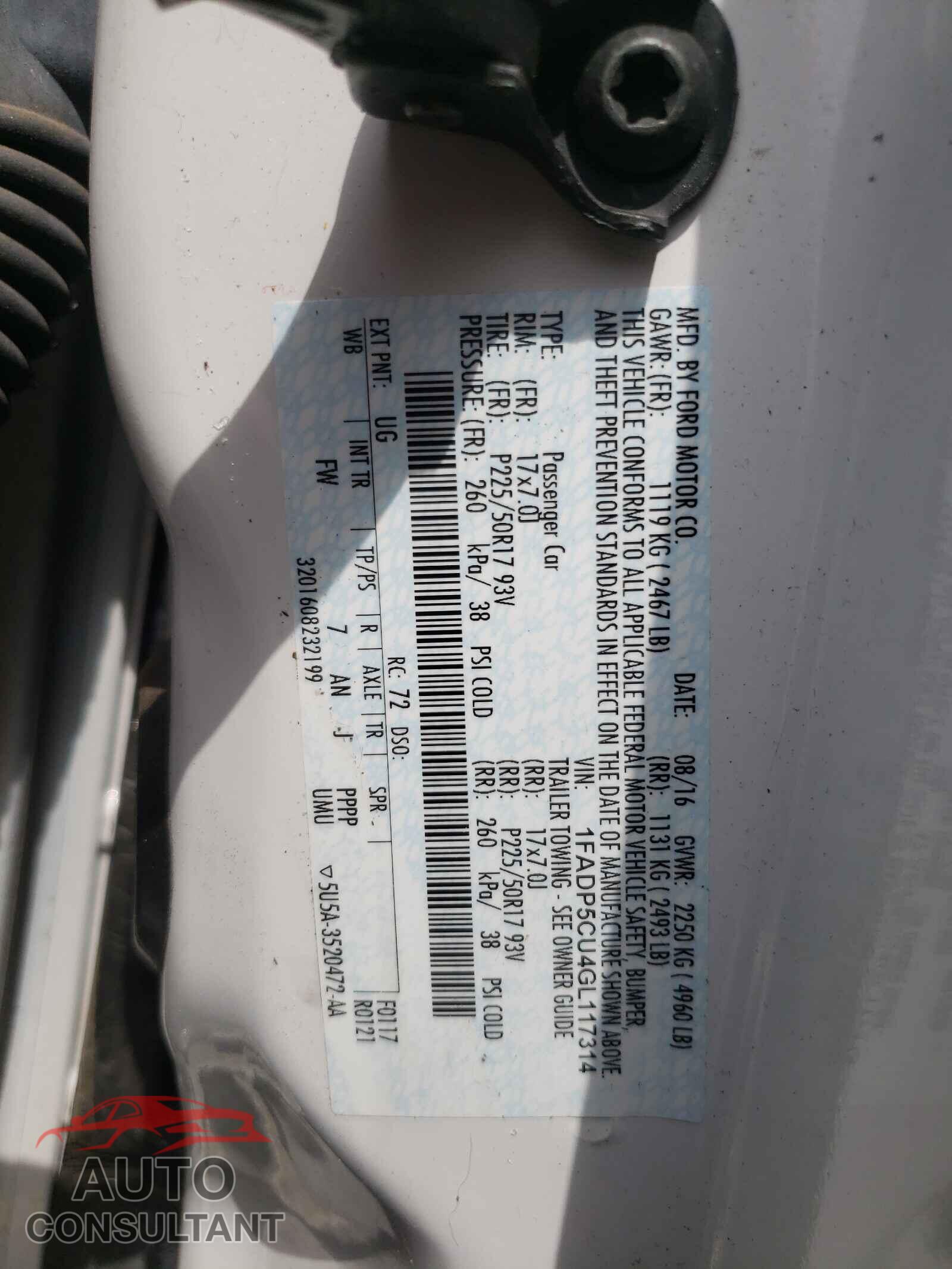 FORD CMAX 2016 - 1FADP5CU4GL117314