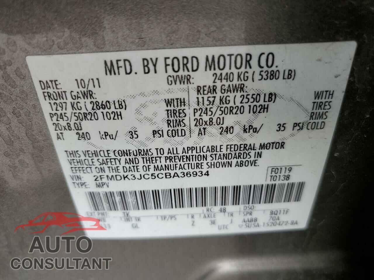FORD EDGE 2012 - 2FMDK3JC5CBA36934