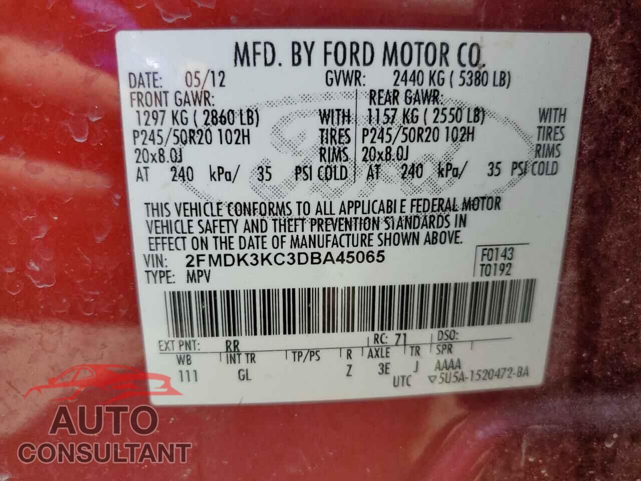 FORD EDGE 2013 - 2FMDK3KC3DBA45065