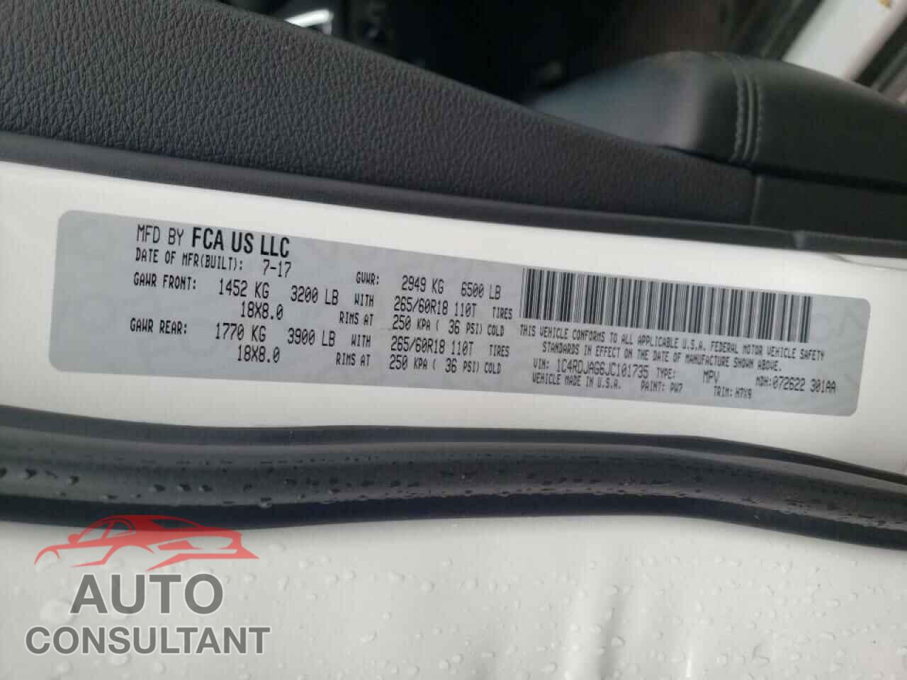 DODGE DURANGO 2018 - 1C4RDJAG6JC101735