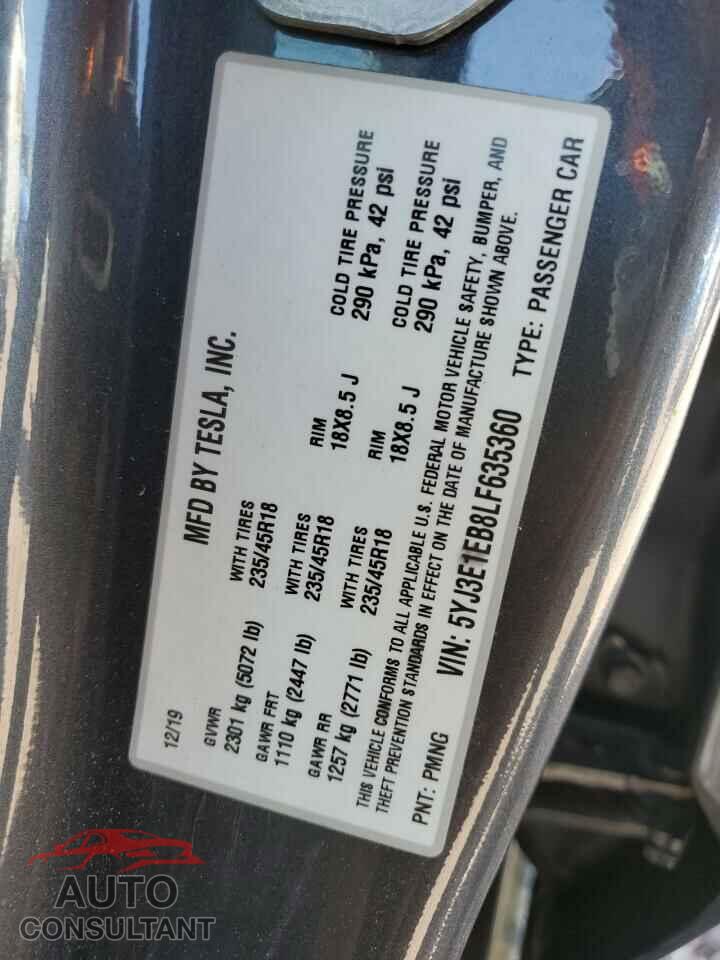 TESLA MODEL 3 2020 - 5YJ3E1EB8LF635360