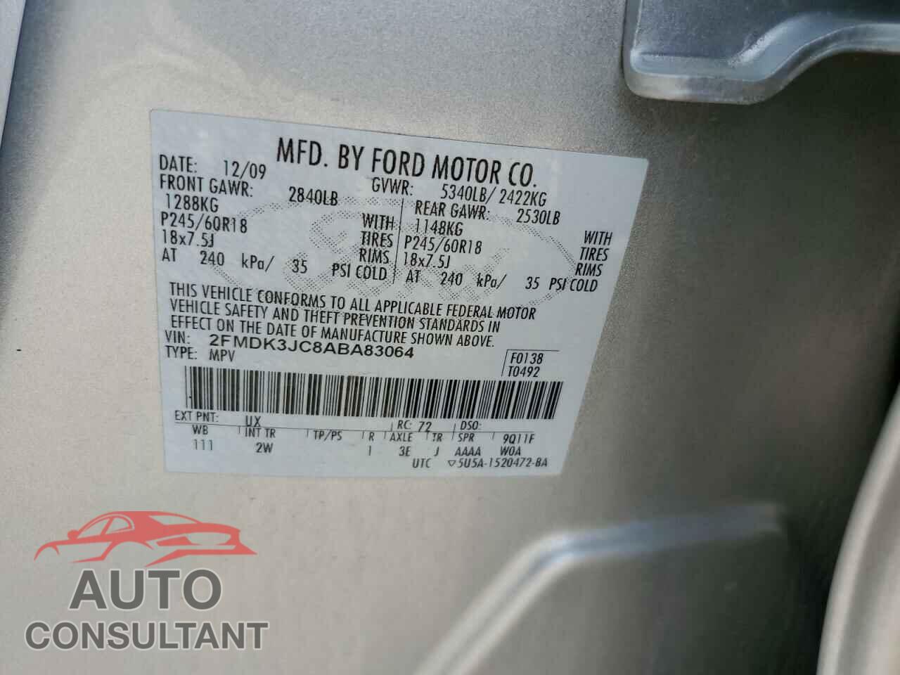 FORD EDGE 2010 - 2FMDK3JC8ABA83064