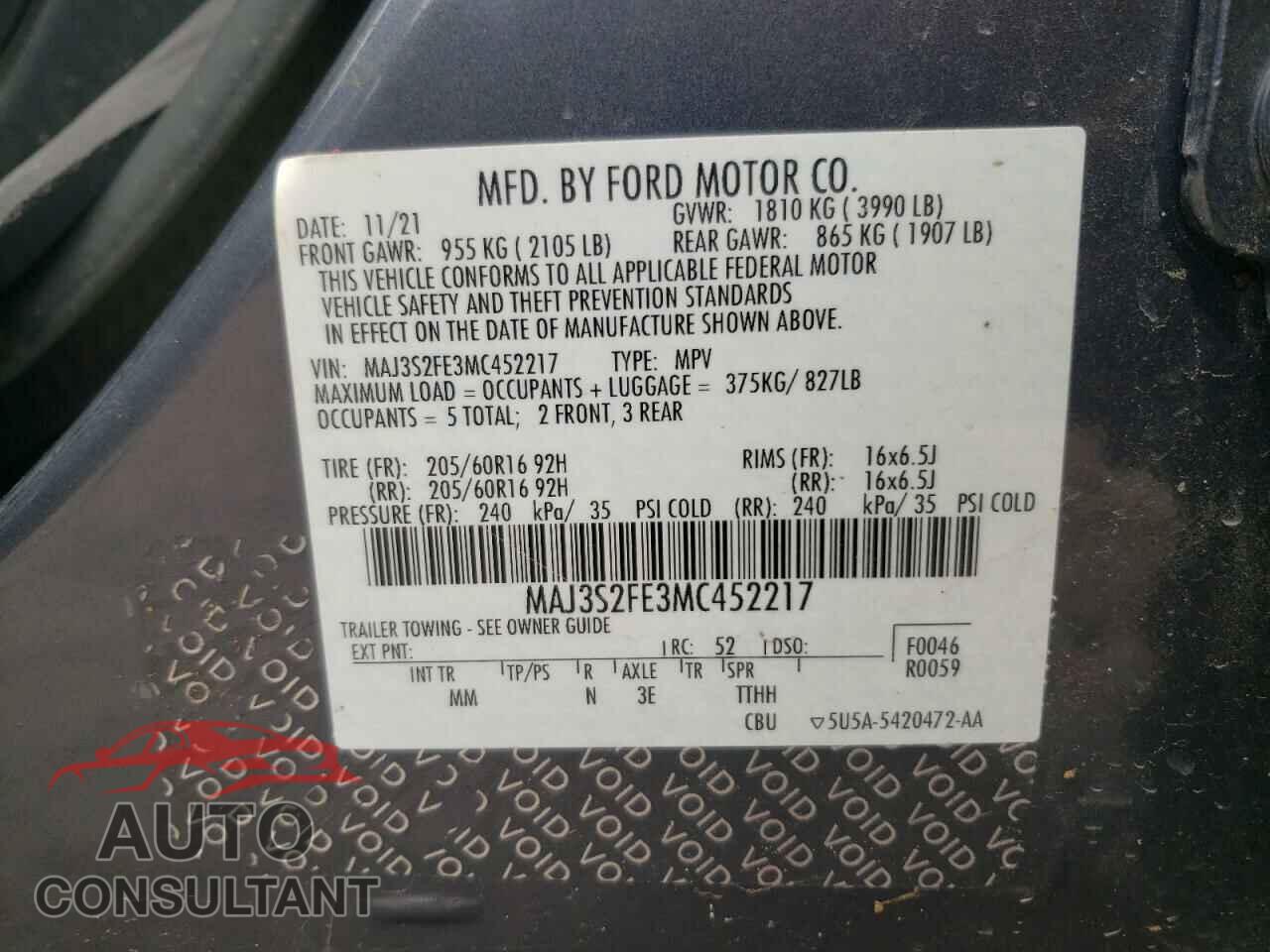 FORD ECOSPORT 2021 - MAJ3S2FE3MC452217