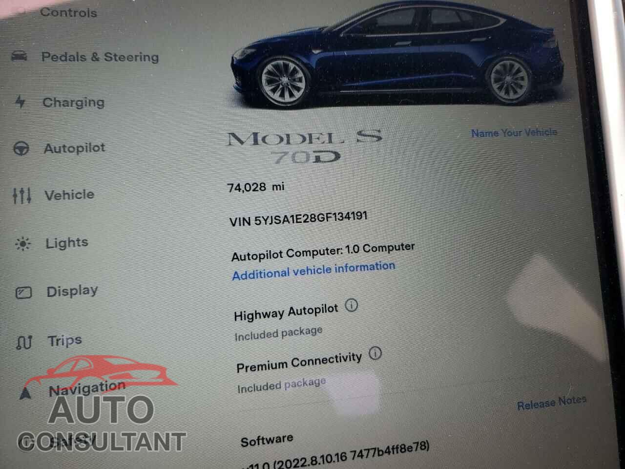 TESLA MODEL S 2016 - 5YJSA1E28GF134191