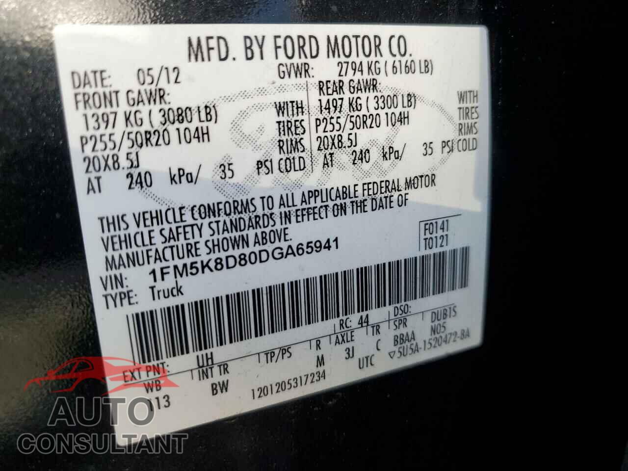 FORD EXPLORER 2013 - 1FM5K8D80DGA65941
