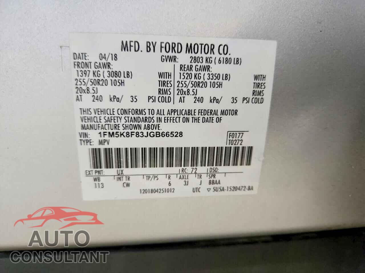 FORD EXPLORER 2018 - 1FM5K8F83JGB66528
