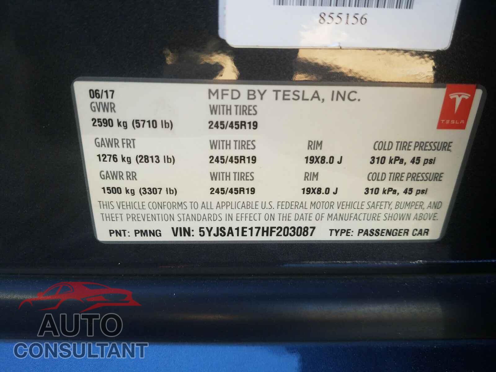 TESLA MODEL S 2017 - 5YJSA1E17HF203087