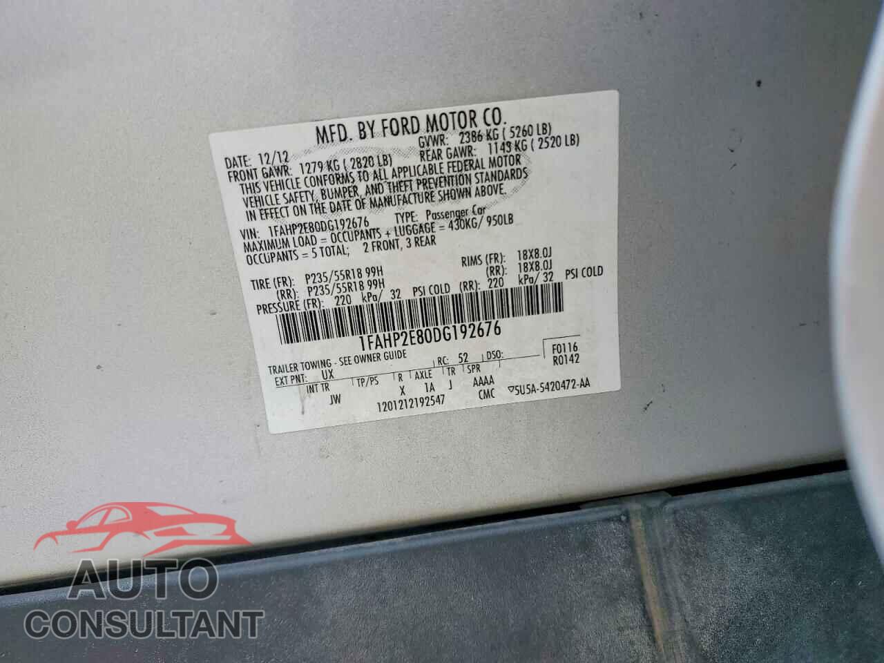 FORD TAURUS 2011 - 1FAHP2E80DG192676