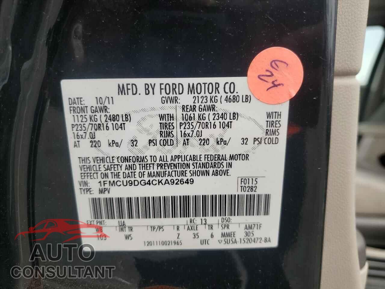 FORD ESCAPE 2012 - 1FMCU9DG4CKA92649