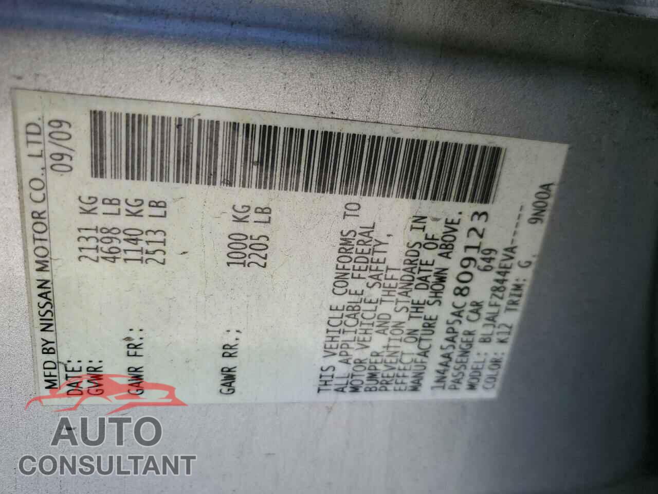 NISSAN MAXIMA 2010 - 1N4AA5AP5AC809123