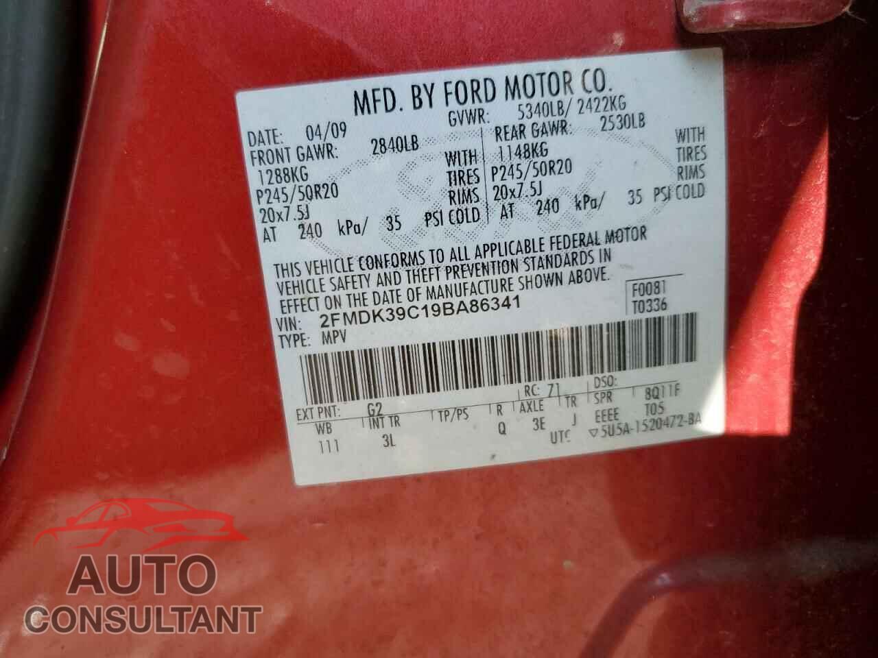 FORD EDGE 2009 - 2FMDK39C19BA86341
