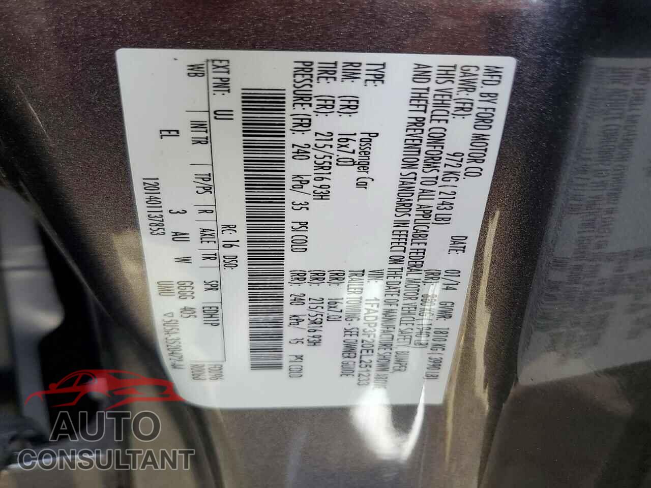 FORD FOCUS 2014 - 1FADP3F20EL251233