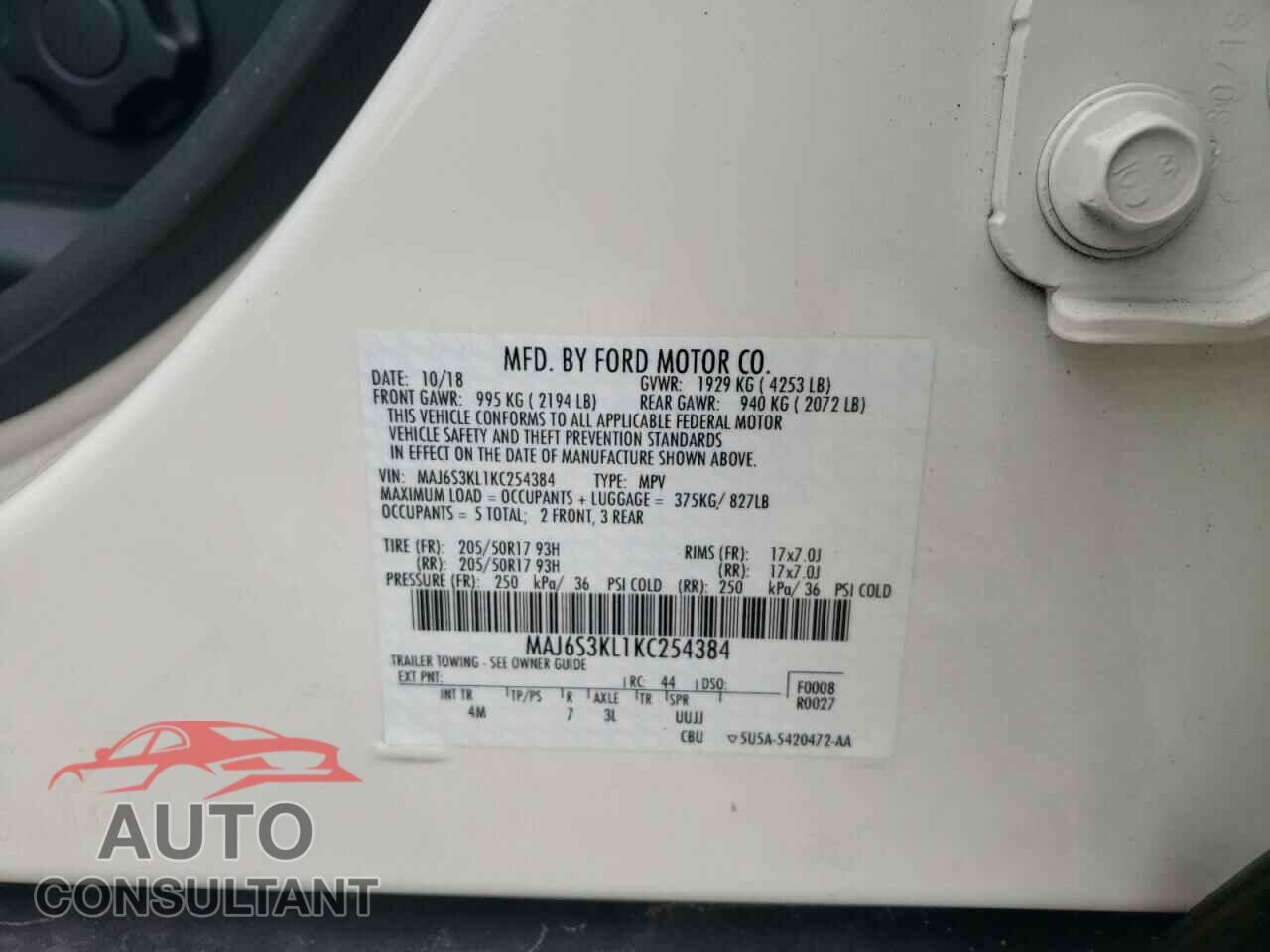 FORD ECOSPORT 2019 - MAJ6S3KL1KC254384