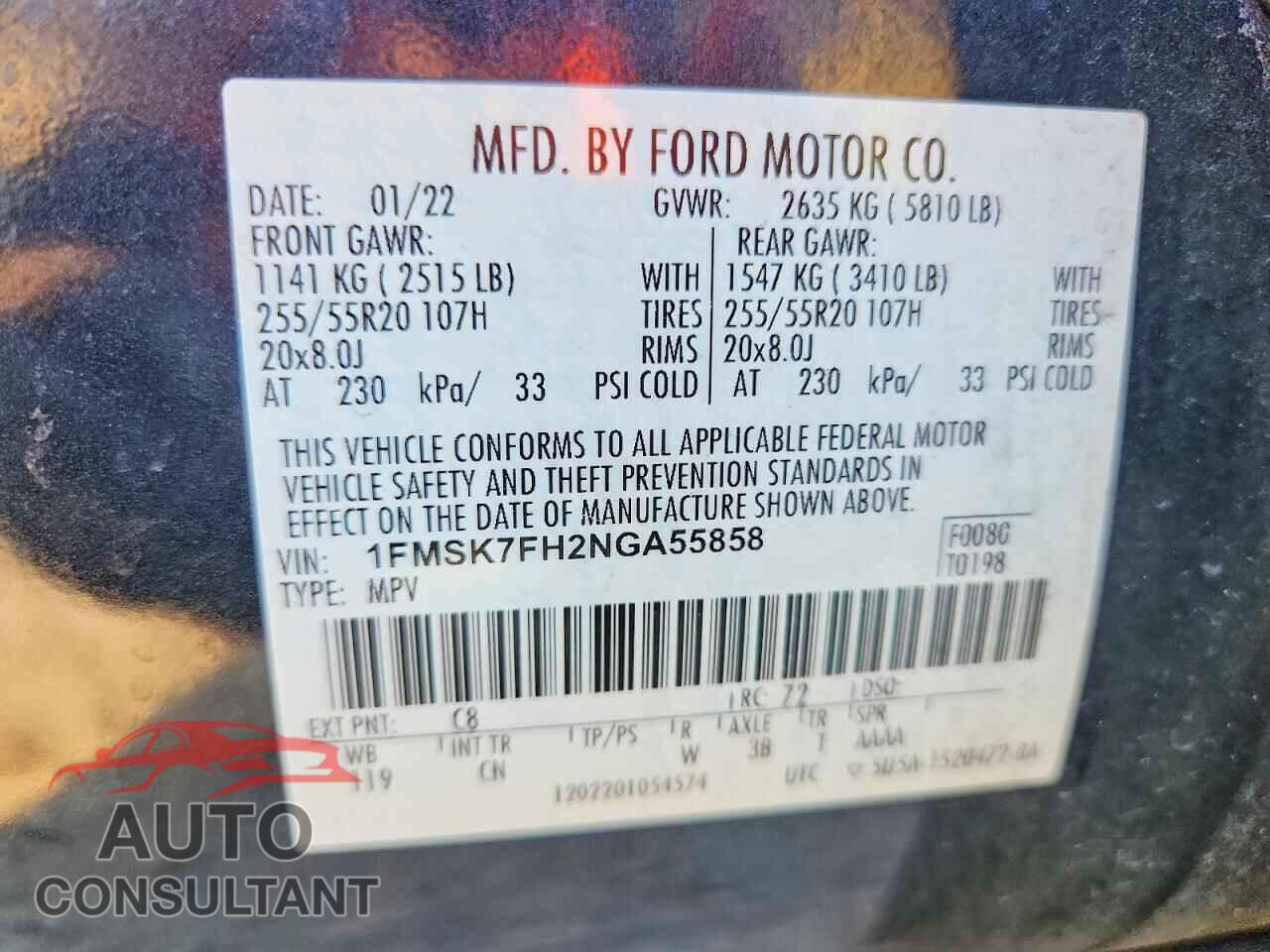 FORD EXPLORER 2022 - 1FMSK7FH2NGA55858