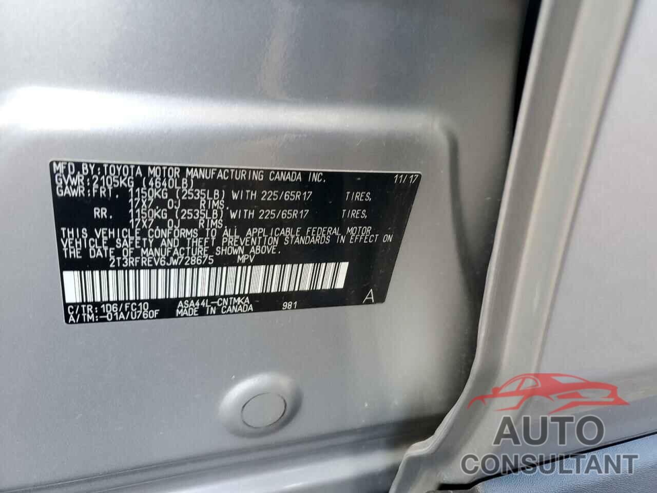 TOYOTA RAV4 2018 - 2T3RFREV6JW728675