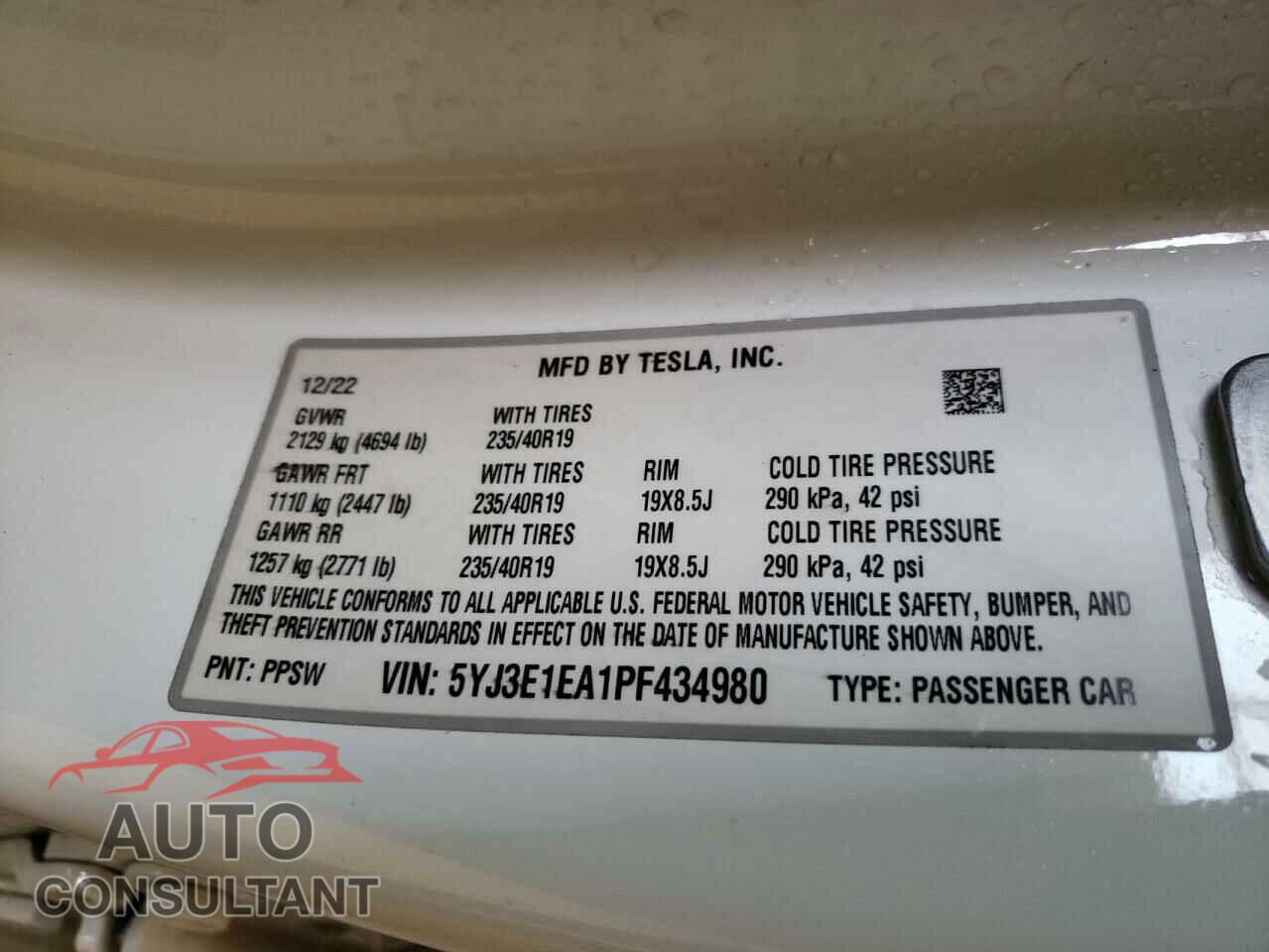 TESLA MODEL 3 2023 - 5YJ3E1EA1PF434980