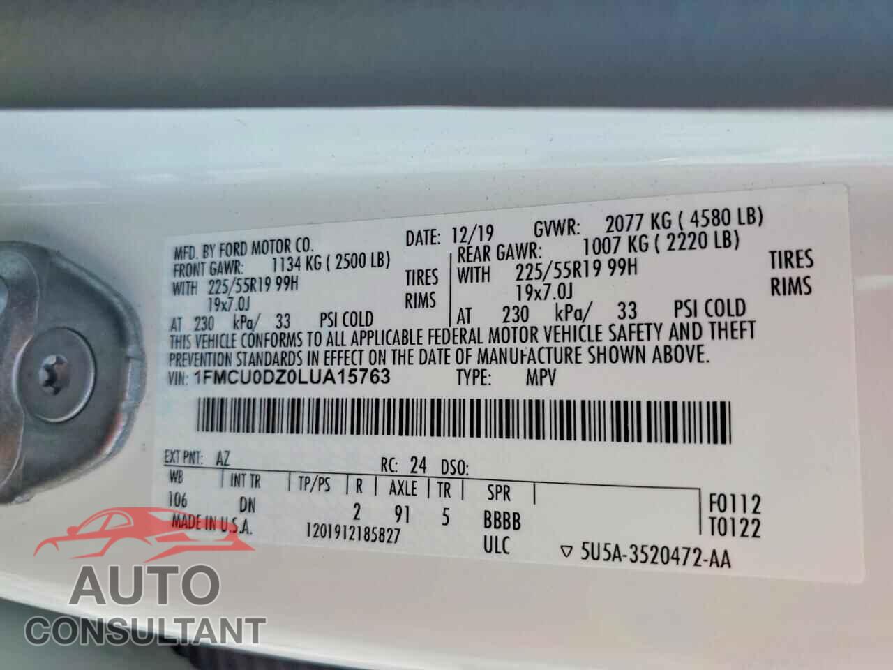 FORD ESCAPE 2020 - 1FMCU0DZ0LUA15763