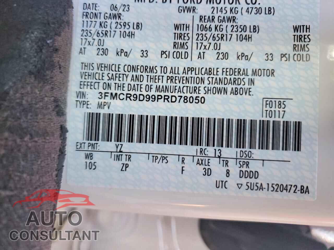 FORD BRONCO 2023 - 3FMCR9D99PRD78050
