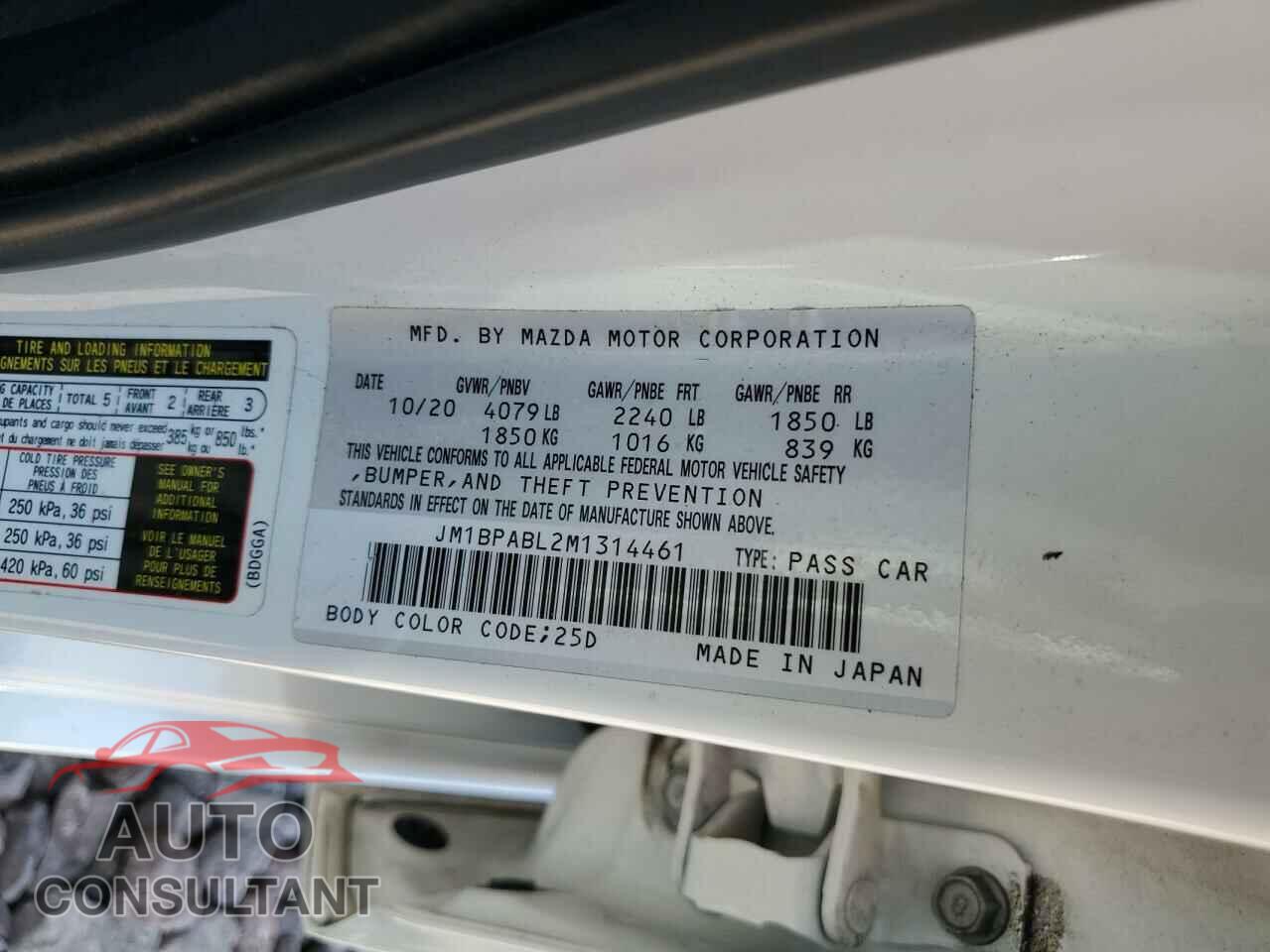 MAZDA 3 2021 - JM1BPABL2M1314461