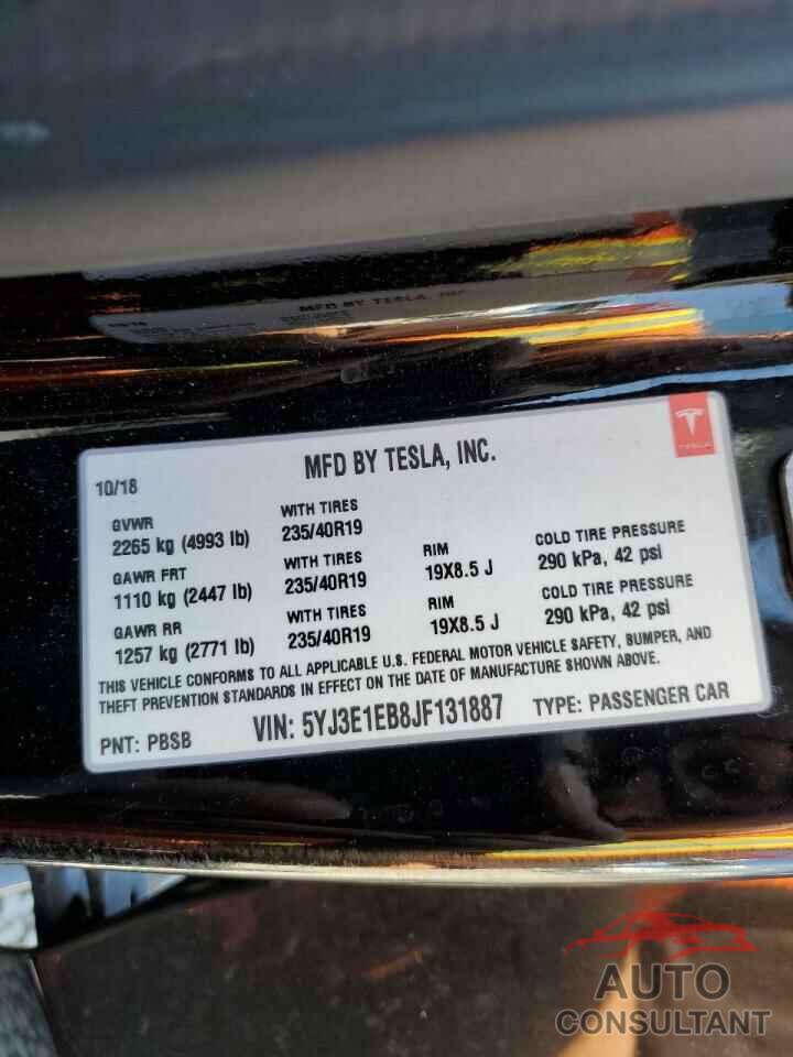 TESLA MODEL 3 2018 - 5YJ3E1EB8JF131887