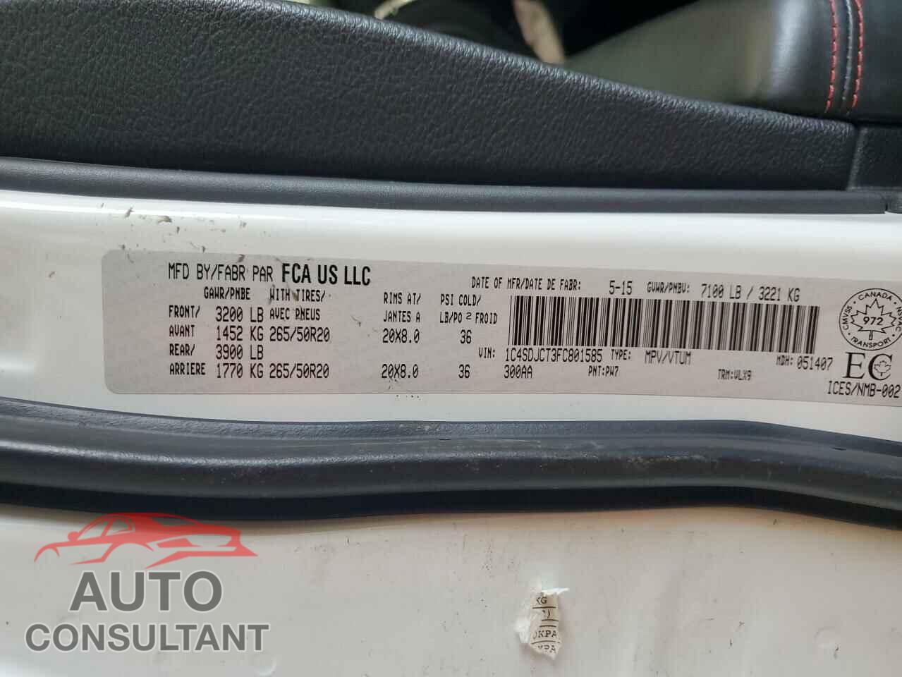 DODGE DURANGO 2015 - 1C4SDJCT3FC801585
