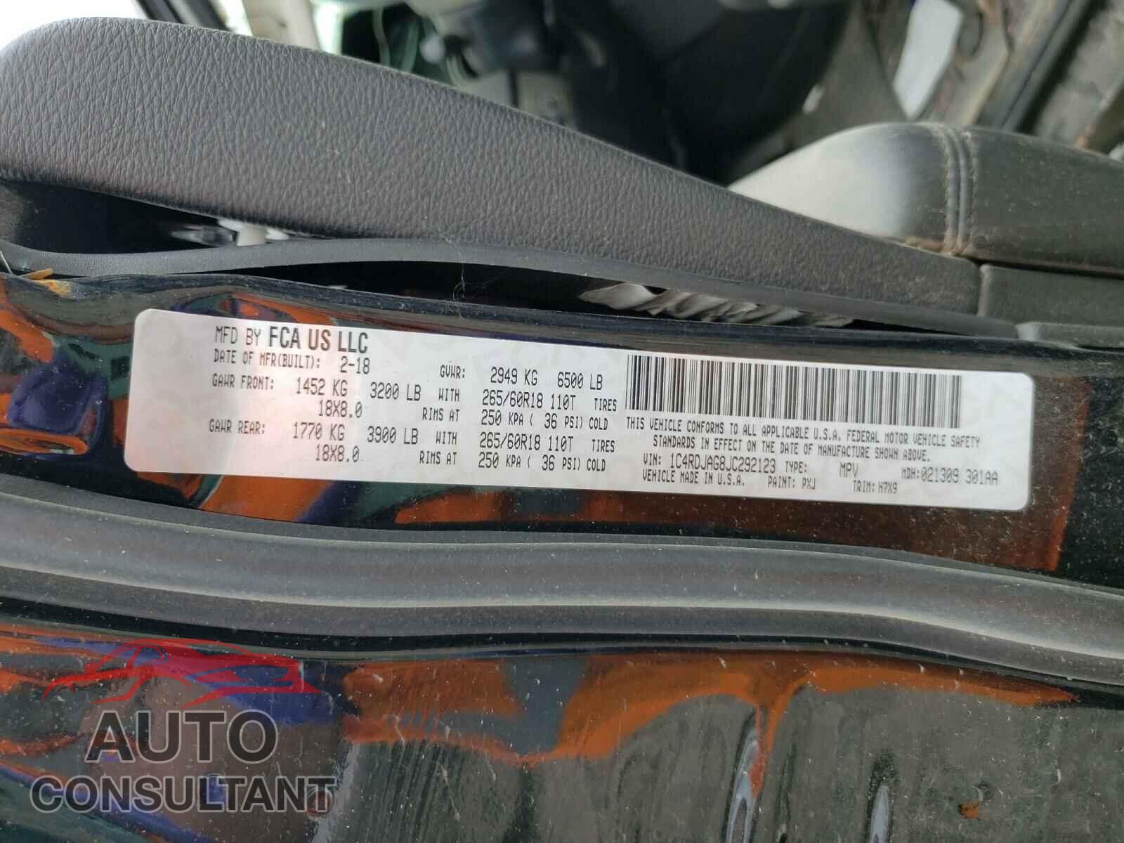 DODGE DURANGO 2018 - 1C4RDJAG8JC292123