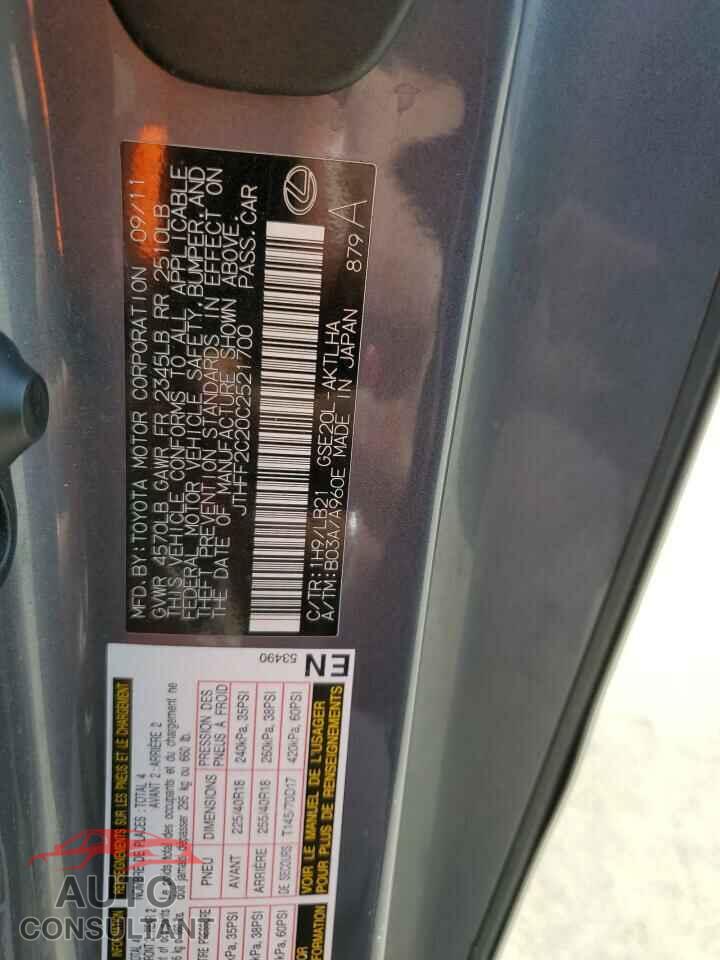 LEXUS IS 2012 - JTHFF2C20C2521700