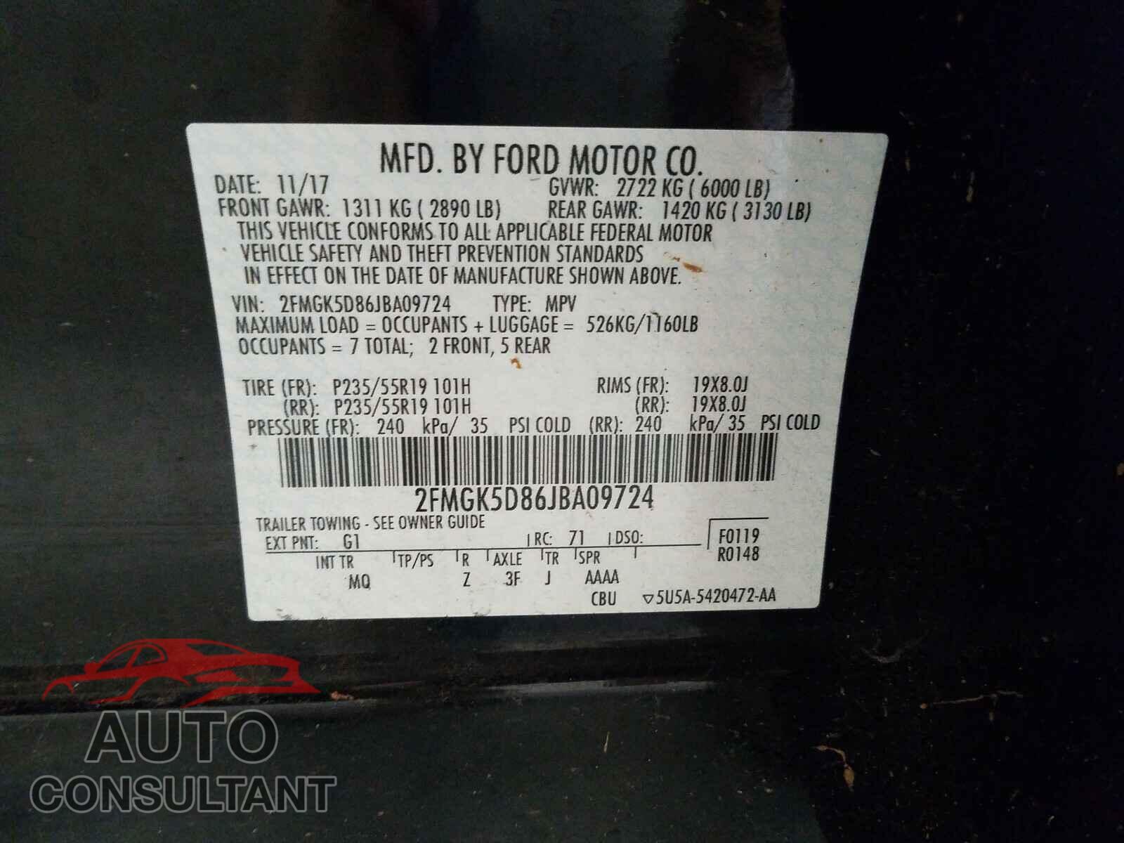 FORD FLEX 2018 - 2FMGK5D86JBA09724