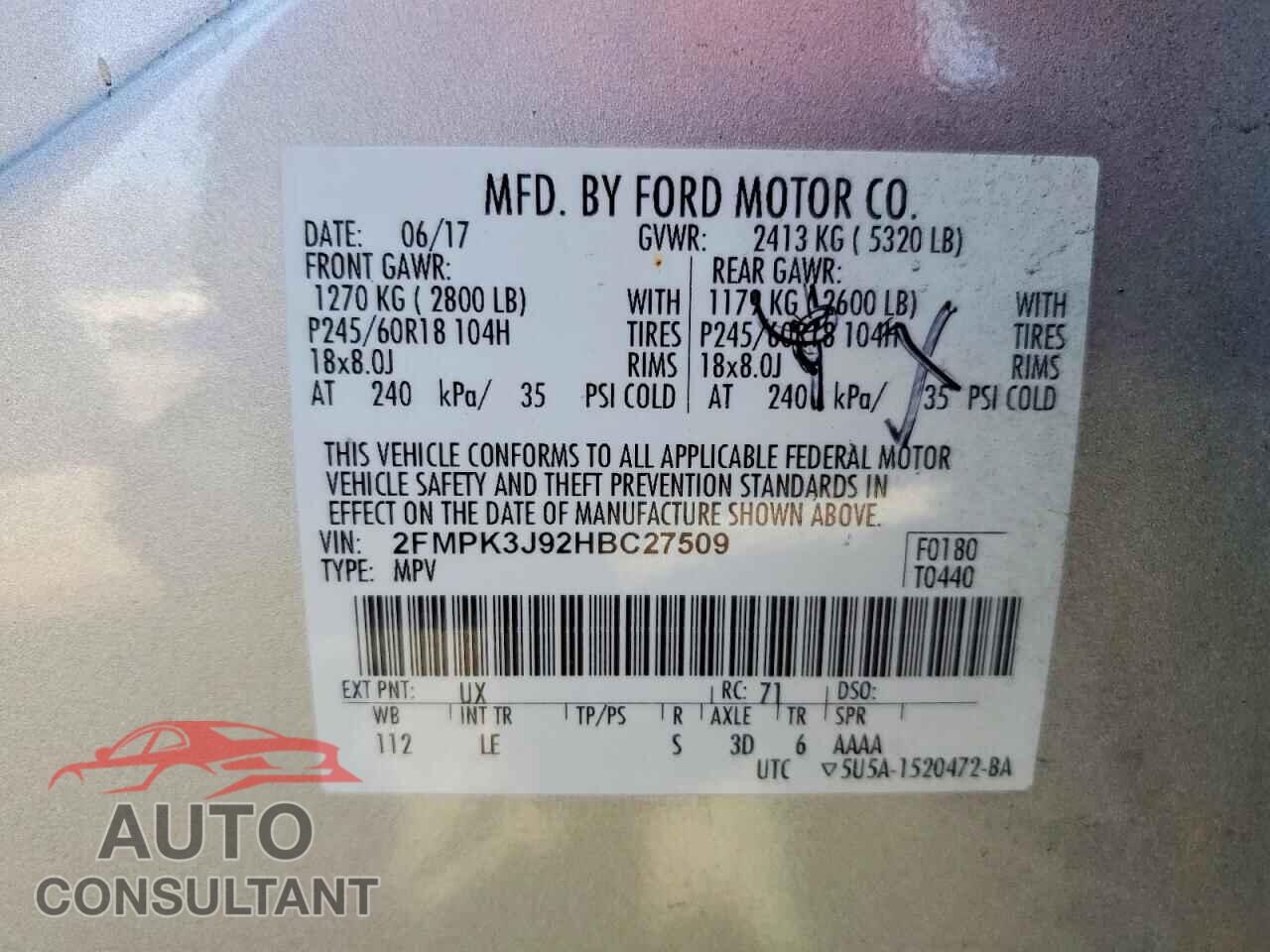 FORD EDGE 2017 - 2FMPK3J92HBC27509