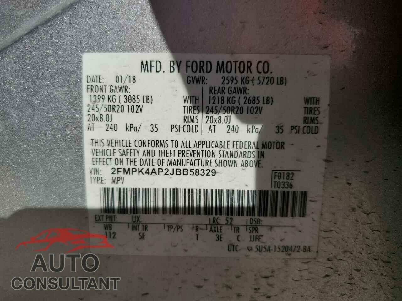 FORD EDGE 2018 - 2FMPK4AP2JBB58329