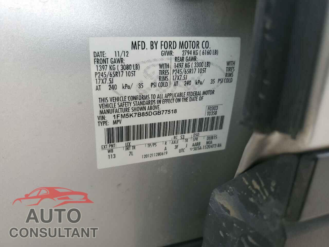 FORD EXPLORER 2013 - 1FM5K7B85DGB77518