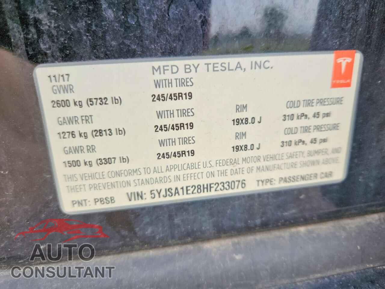 TESLA MODEL S 2017 - 5YJSA1E28HF233076