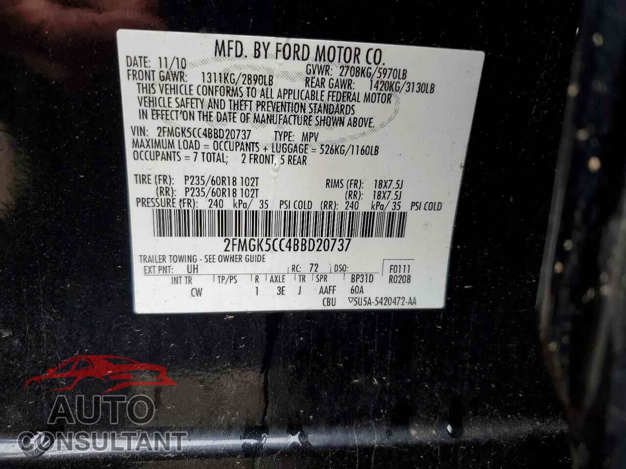 FORD FLEX 2011 - 2FMGK5CC4BBD20737