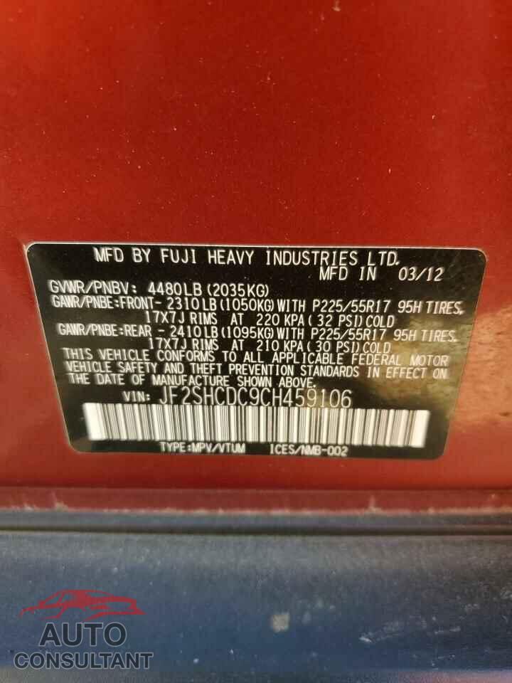 SUBARU FORESTER 2012 - JF2SHCDC9CH459106