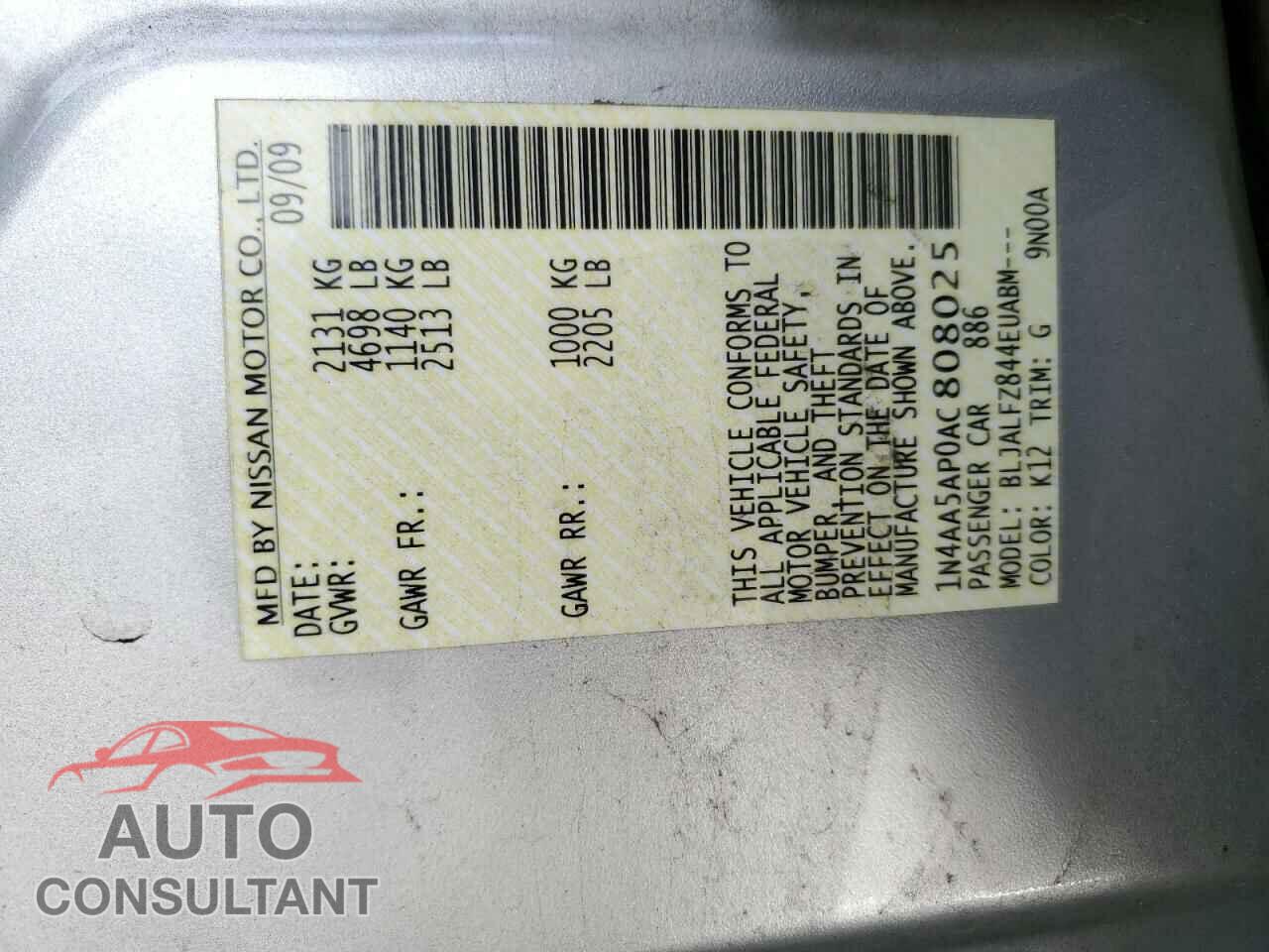NISSAN MAXIMA 2010 - 1N4AA5AP0AC808025