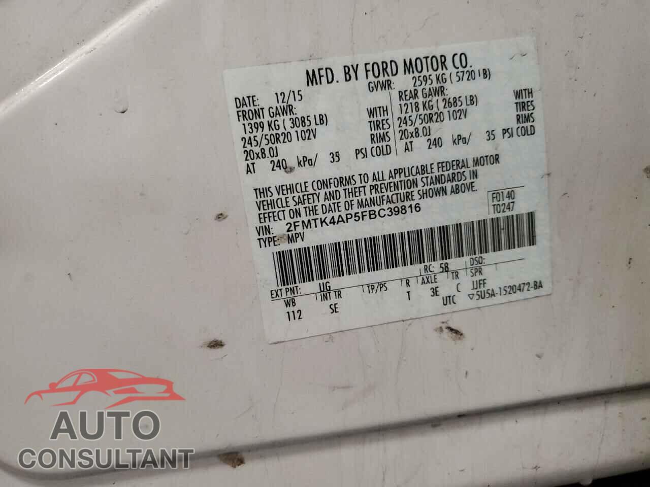 FORD EDGE 2015 - 2FMTK4AP5FBC39816