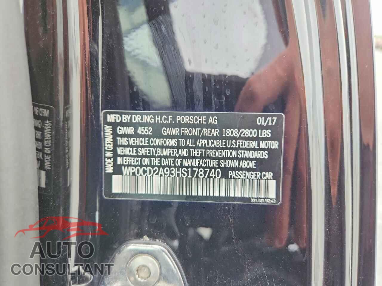 PORSCHE 911 2017 - WP0CD2A93HS178740