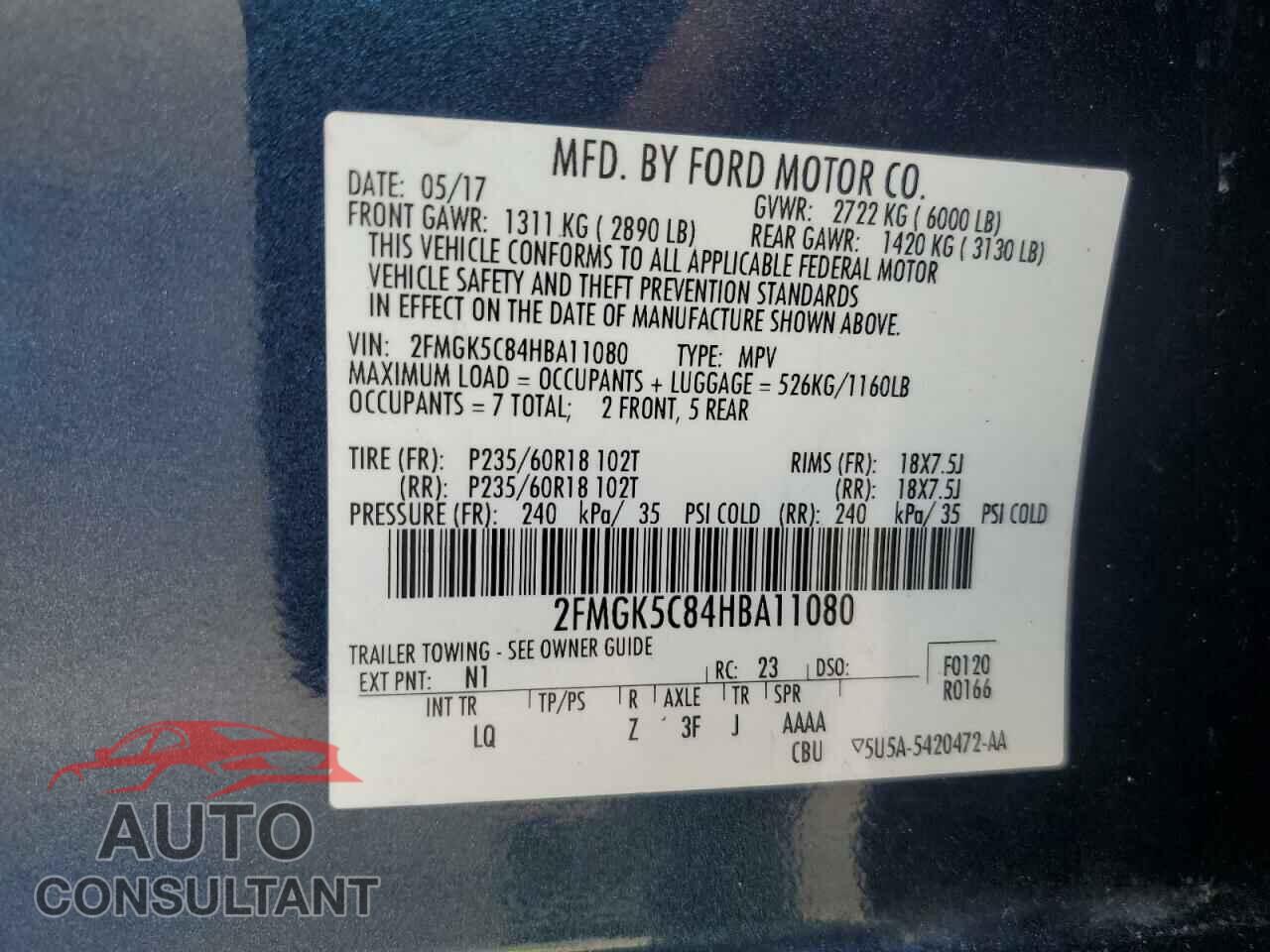 FORD FLEX 2017 - 2FMGK5C84HBA11080