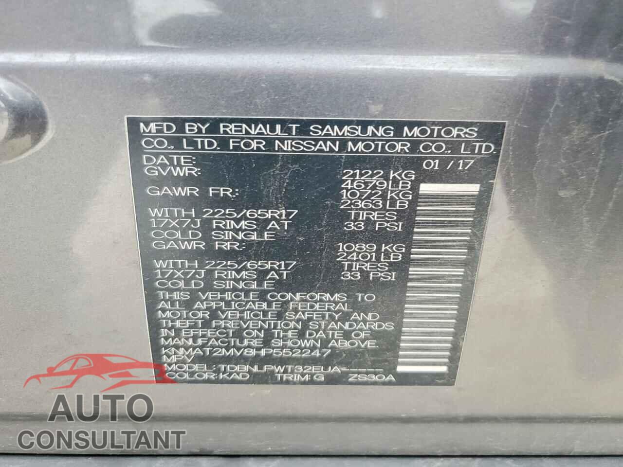 NISSAN ROGUE 2017 - KNMAT2MV8HP552247