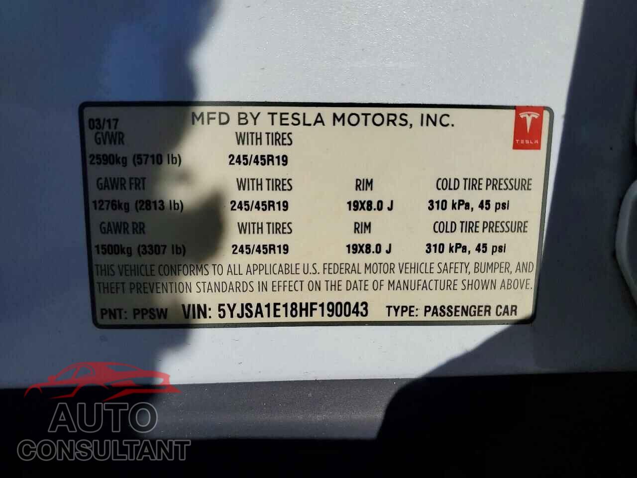 TESLA MODEL S 2017 - 5YJSA1E18HF190043
