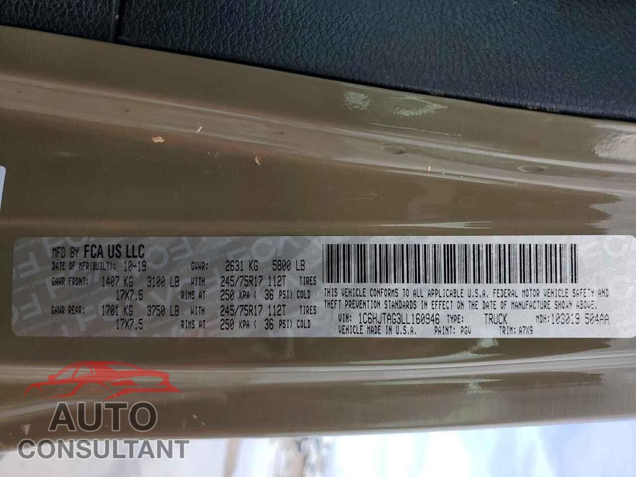 JEEP GLADIATOR 2020 - 1C6HJTAG3LL160946