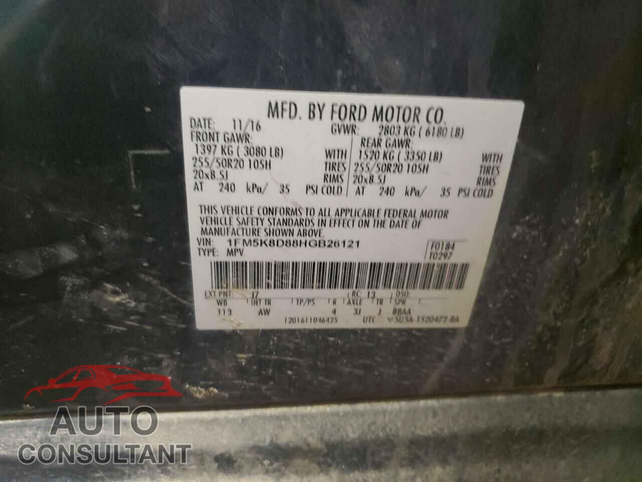 FORD EXPLORER 2017 - 1FM5K8D88HGB26121