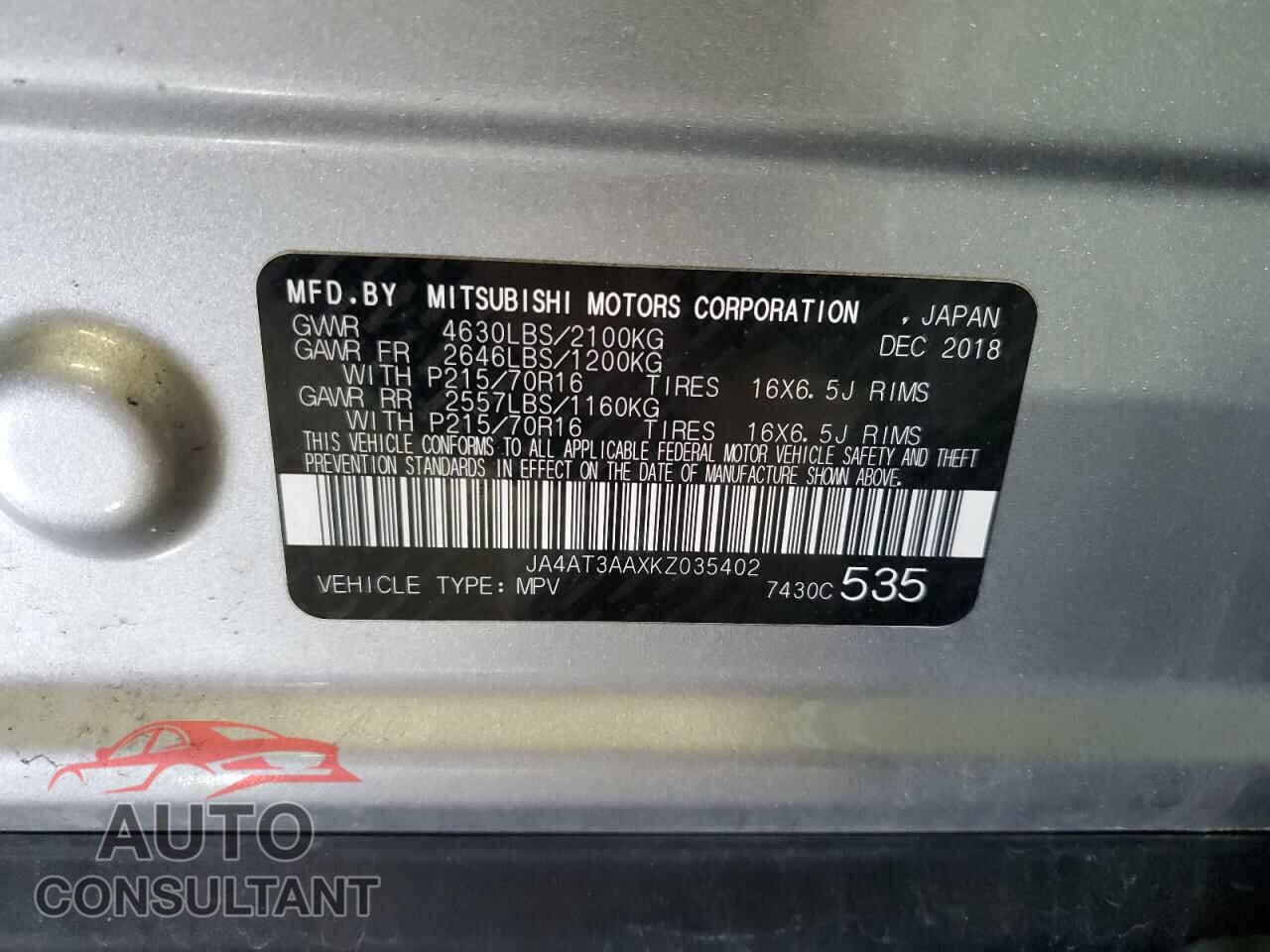 MITSUBISHI ECLIPSE 2019 - JA4AT3AAXKZ035402